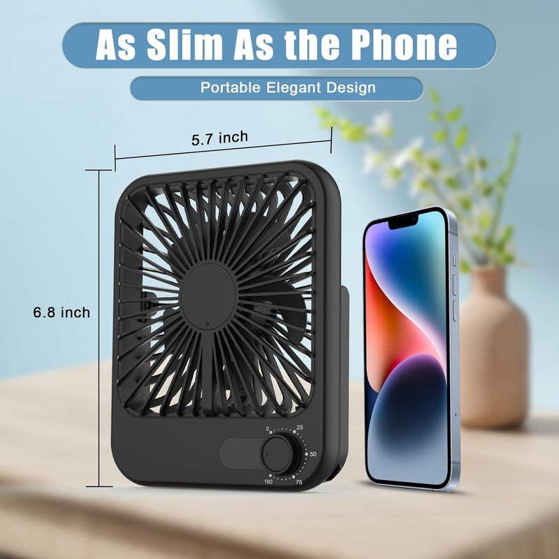 COOPERWIN Small Desk Fan, 100 Speeds Personal Fan Portable Rechargeable with Battery Powered, 180°Tilt Adjustable Quiet Bedroom Fan, Home Beach Camping Travel Office Desk Accessories, Black - Image 4